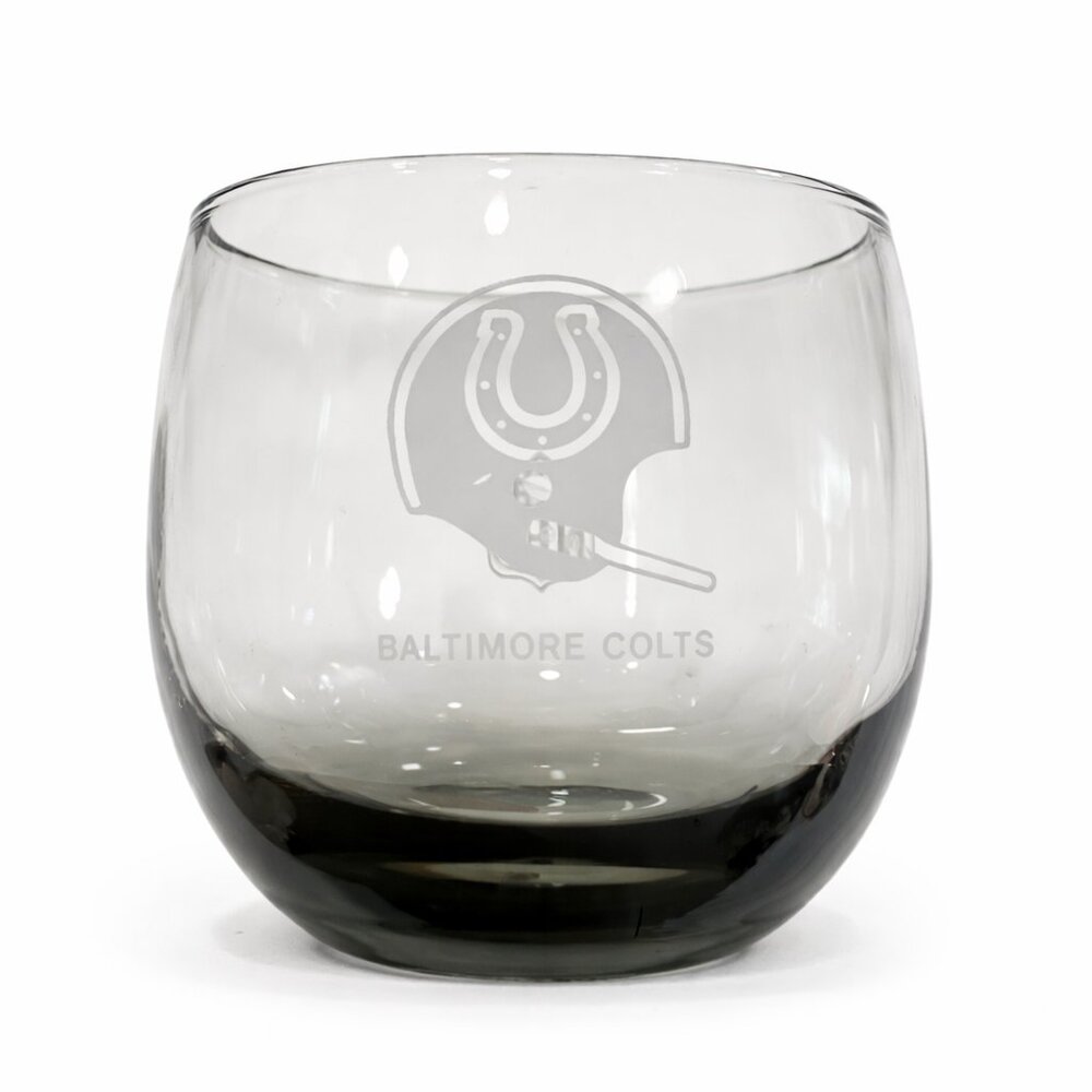Vintage 1970s Baltimore Colts NFL Smoked Glass Roly Poly Tumblers Set of 8